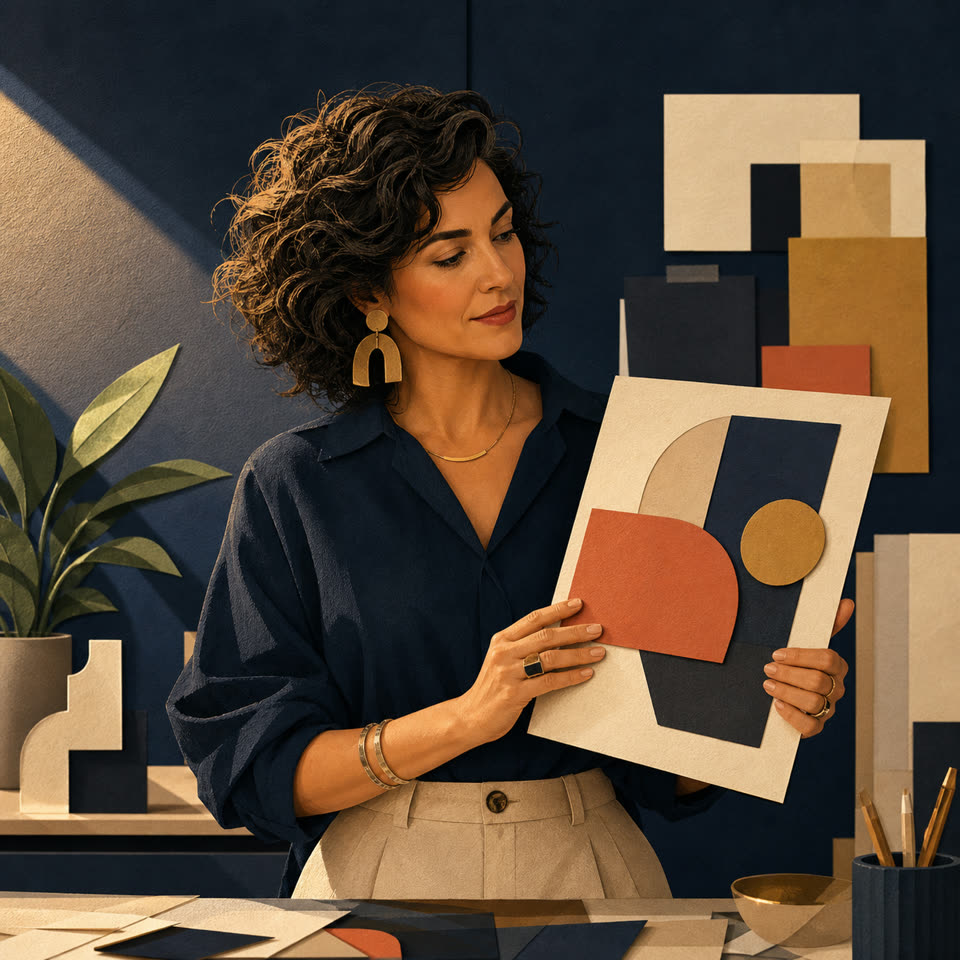 Retrato editorial ilustrativo da função de direção de arte